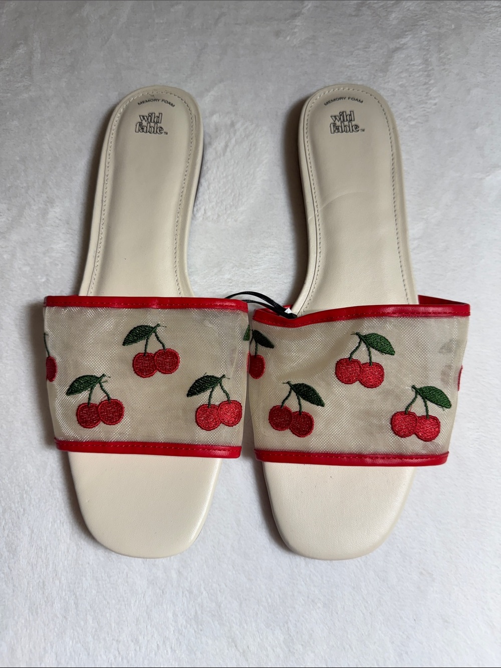 wild fable Cream Slide Sandals with Red Cherry Embroidery